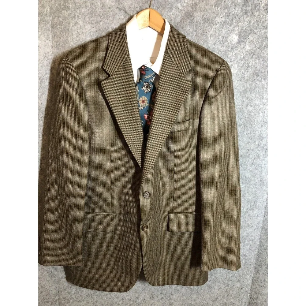Chaps Ralph Lauren Blazer Mens Medium Brown Wool Houndstooth Sport Coat Jacket
